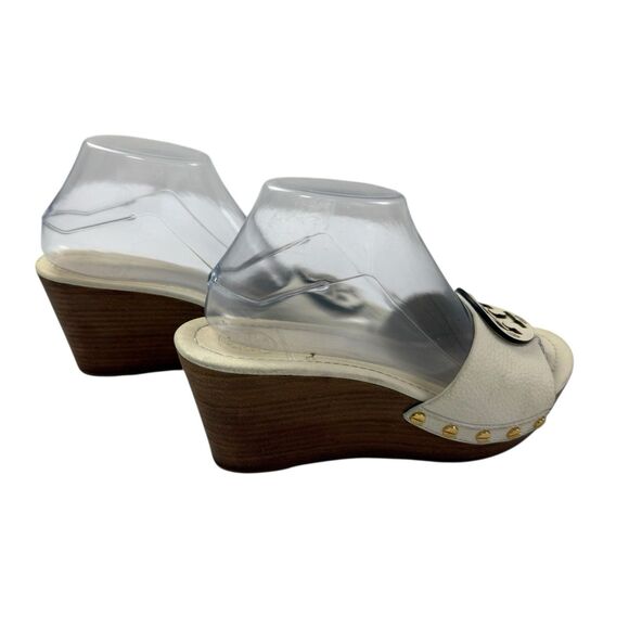 Tory Burch Patty Leather Platform Heeled Wedge Sandals Women Size 8 Cream - Picture 5 of 15